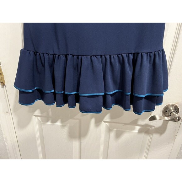 Betsey Johnson Classic Ruffle Hem Puff Sleeve Sheath Dress Navy Blue Size 14 - Picture 4 of 6